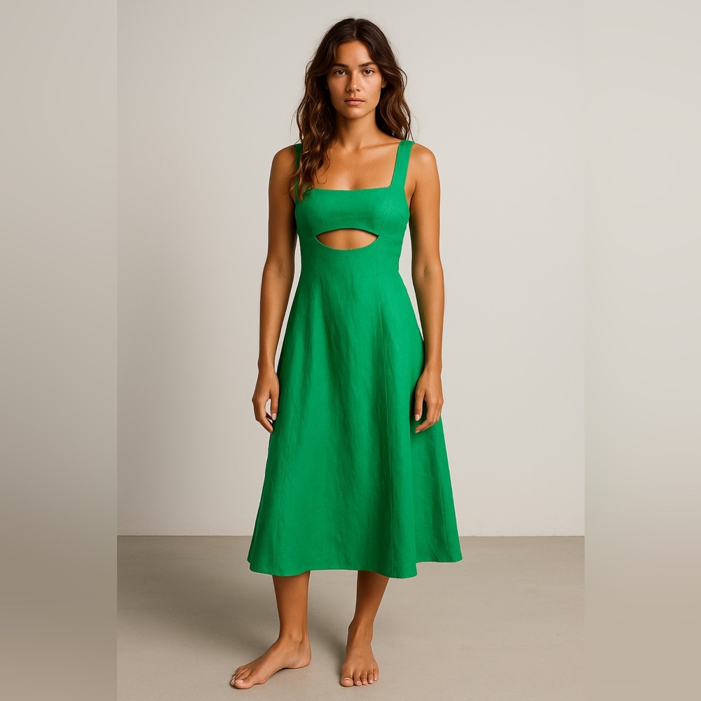 Matthew Bruch Eva Linen Kelly Green Midi Dress
